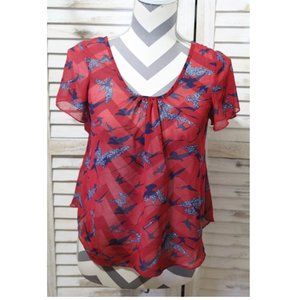 Poetry burgundy bird print shear top (370)